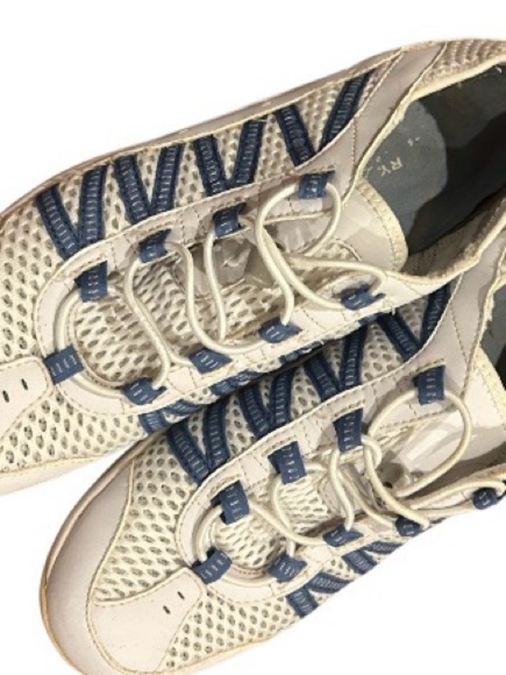 Women’s Cream and Blue Mesh Slip-On Clog Sneakers
